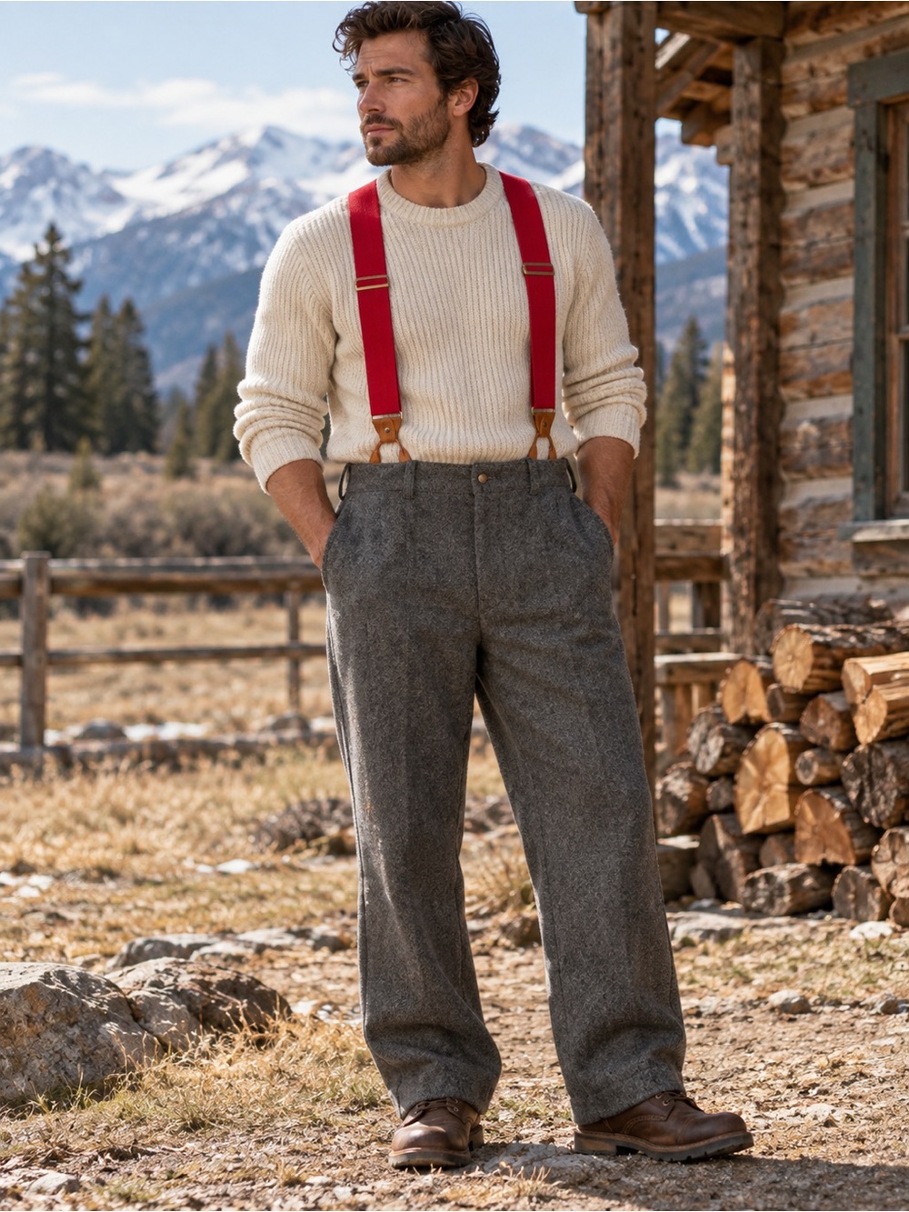Vintage Thermo King Canada 80% Wool Hunting Pants Red Suspenders Sz 34